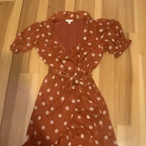 Lauren Conrad brown polka dot maxi wrap dress.